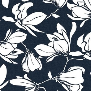 Magnolia Garden Floral - Textured Navy Blue and White Regular