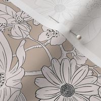 Boho Wedding Floral - Coastal Beige and off white - large - line drawing flowers
