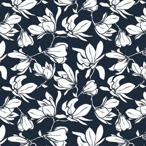 Magnolia Garden Floral - Textured Navy Blue and White Small