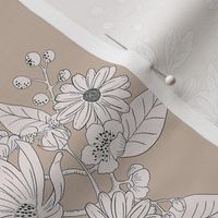 Boho Wedding Floral - Coastal Beige and off white - small - line drawing flowers