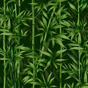 Nature Beauty Bamboo Botanical Watercolor Pattern On Dark Green Smaller Scale