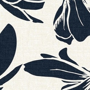 Magnolia Garden Floral - Textured Ivory and Navy Blue Jumbo