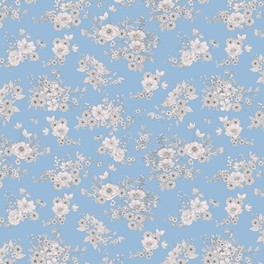 Boho Wedding Floral - Pantone TCX Clear Sky Blue and off white - extra small - line drawing flowers
