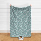 Boho Wedding Floral - Soft Teal and off white - extra small - line drawing flowers