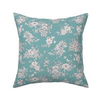 Boho Wedding Floral - Soft Teal and off white - extra small - line drawing flowers