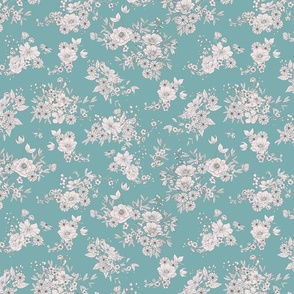 Boho Wedding Floral - Soft Teal and off white - extra small - line drawing flowers