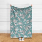 Boho Wedding Floral - Soft Teal and off white - large - line drawing flowers