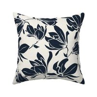 Magnolia Garden Floral - Textured Ivory and Navy Blue Large
