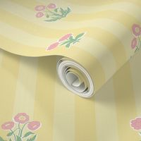 poppy floral stripe - pink on soft yellow