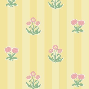 poppy floral stripe - pink on soft yellow