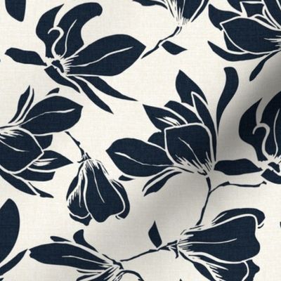 Magnolia Garden Floral - Textured Ivory and Navy Blue Regular