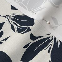 Magnolia Garden Floral - Textured Ivory and Navy Blue Regular
