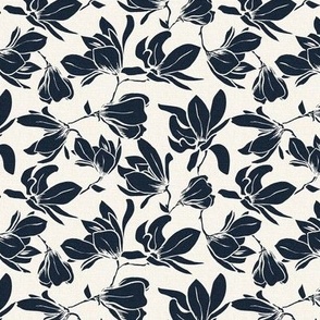 Magnolia Garden Floral - Textured Ivory and Navy Blue Small