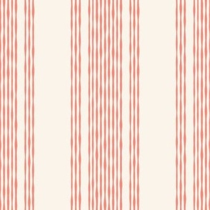 Coastal Ticking Stripe {Coral // Off White} Wonky Vertical Lines, Large Scale