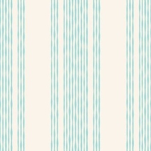 Coastal Ticking Stripe {Aqua Blue // Off White} Wonky Vertical Lines, Large Scale