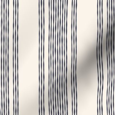 Coastal Ticking Stripe {Navy Blue // Off White} Wonky Vertical Lines, Large Scale