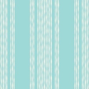 Coastal Ticking Stripe {Off White // Aqua Blue} Wonky Vertical Lines, Large Scale