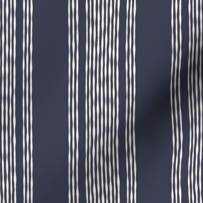 Coastal Ticking Stripe {Off White // Navy Blue} Wonky Vertical Lines, Large Scale