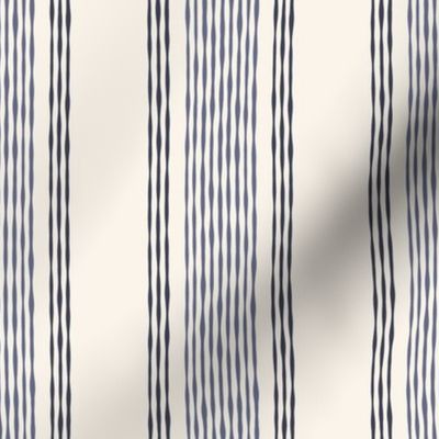Coastal Ticking Stripe {Heron Blue // Navy Blue // Off White} Wonky Vertical Lines, Large Scale