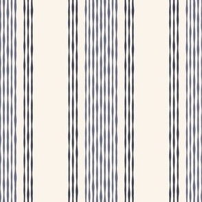 Coastal Ticking Stripe {Heron Blue // Navy Blue // Off White} Wonky Vertical Lines, Large Scale