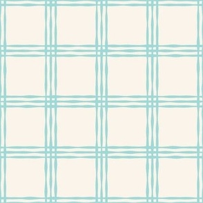 Windowpane Plaid Grid {Aqua Blue // Off White} Imperfect Wonky Stripes, 2" Repeat