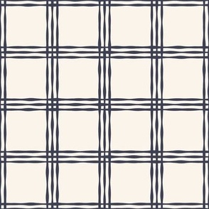 Windowpane Plaid Grid {Navy Blue // Off White} Imperfect Wonky Stripes, 2" Repeat