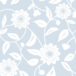 white flowers in a pastel blue background - large scale