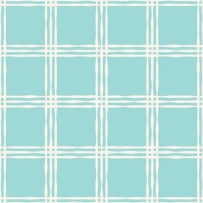 Windowpane Plaid Grid {Off White // Aqua Blue} Imperfect Wonky Stripes, 2" Repeat