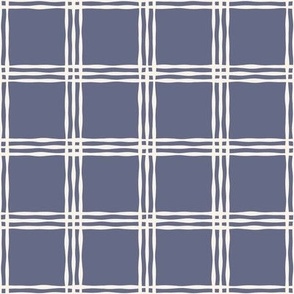 Windowpane Plaid Grid {Off White // Heron Blue} Imperfect Wonky Stripes, 2" Repeat