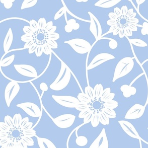white flowers in a sky blue background - medium scale