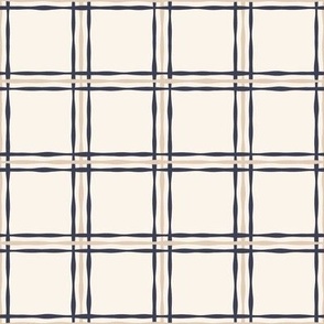 Windowpane Plaid Grid {Neutral Tan // Navy Blue // Off White} Imperfect Wavy Stripes, 2" Repeat