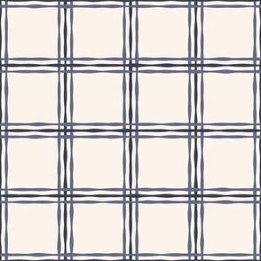 Windowpane Plaid Grid {Navy Blue // Heron Blue // Off White} Imperfect Wavy Stripes, 2" Repeat