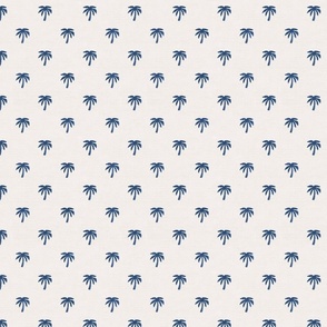 Palm Trees Block Print, Navy Blue With Neutral Linen Textured Background