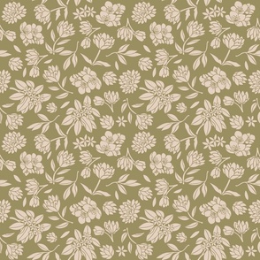 Peony and Apple Blossom Coordinate Blush Crepe Pink Pastel Two Toned Green Moss Quilting