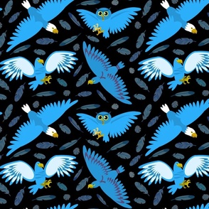 Blue Birds of Prey on Black