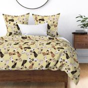 Assorted French Bulldogs Tumbling on Light Yellow