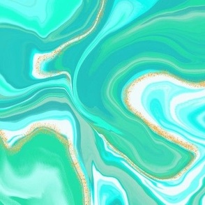 Turquoise, Green, and Gold Pour Art