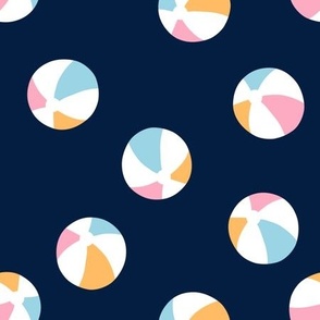 beach balls - pink/orange/blue on navy - LAD23