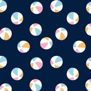 (small scale) beach balls - pink/orange/blue on navy - LAD23