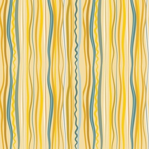 Carolina Jessie Stripe Rick Rack Festive Lines Layered Yellow Teal Mustard Goldenrod Lines Vertical Smaller Scale Quilting