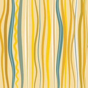 Carolina Jessie Stripe Rick Rack Festive Lines Layered Yellow Teal Mustard Goldenrod Lines Vertical Bold Quilting