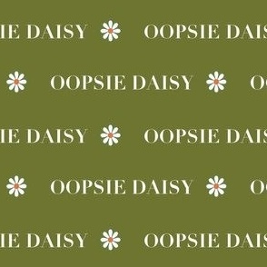 Retro White Oopsie Daisy on Olive Green 