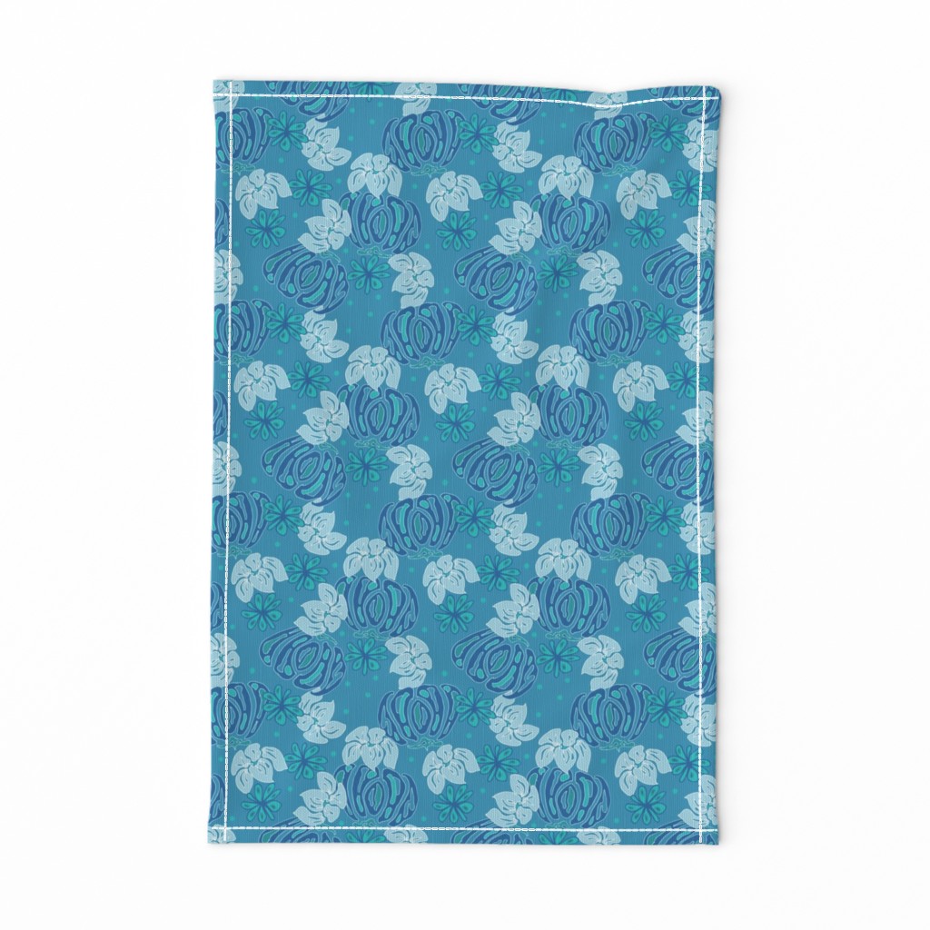 Maracaibo Island Flowers | Hawaii Floral Blue Turquois | Small Scale | non directional