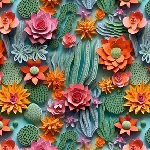 Quilled Cactus and Flowers