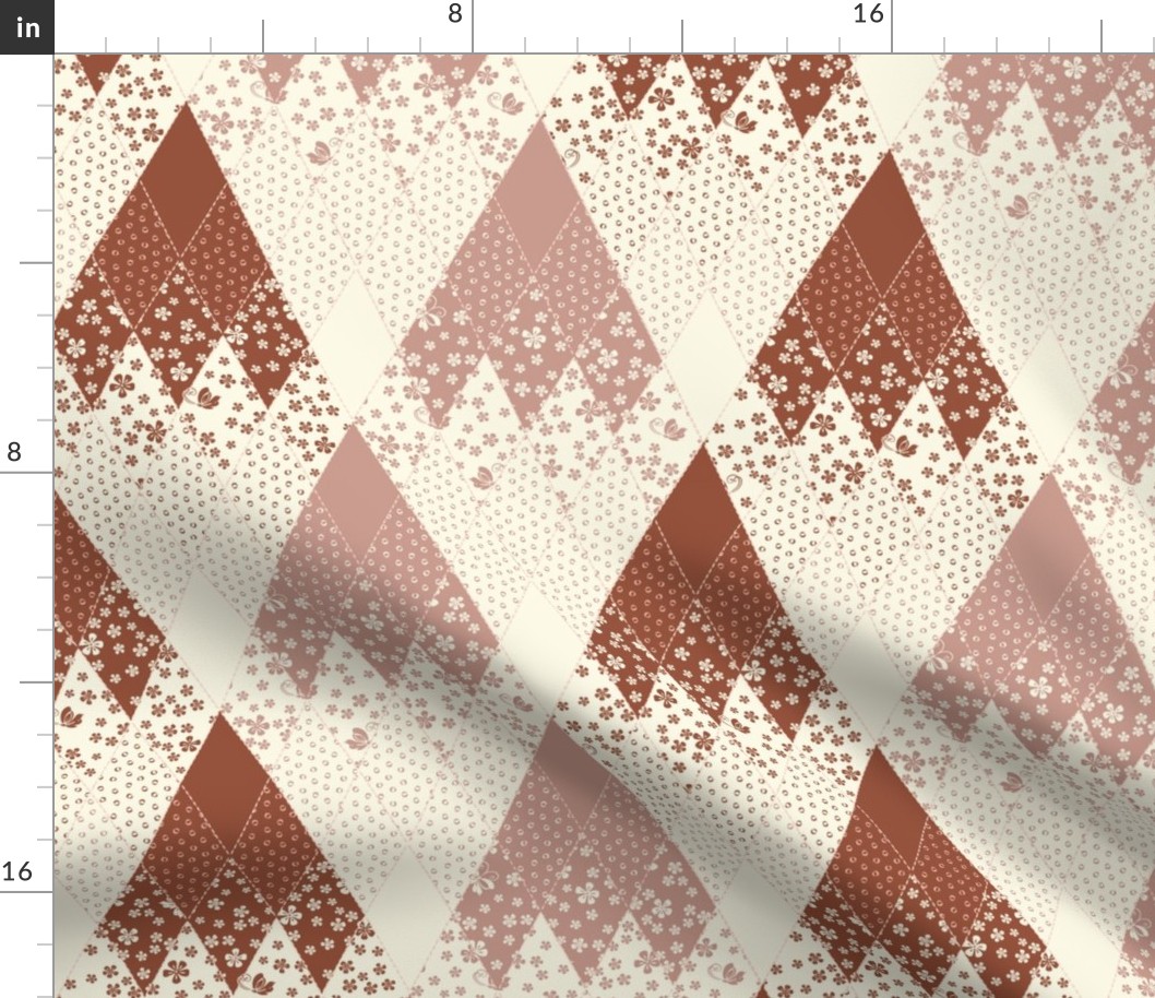 (small) Boho Pink Ombre Diamonds / Cheater Quilt in Terracotta, Cream, and Pinks / Faux Patchwork  / Diamond Tiles / see patterns in  Boho Pinks collections