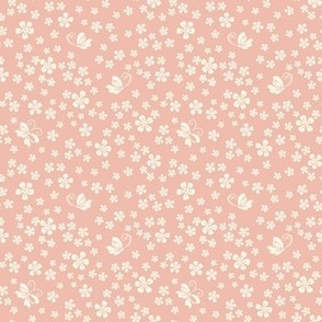 (small 4x4in) Ditsy Butterflies Floral / Cream on Blush Baby Pink / Boho Pinks / 