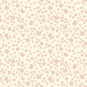 (small 4x4in) Ditsy Butterflies Floral / Blush Baby Pink on Cream / Boho Pinks / 