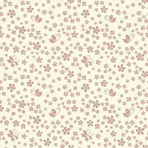 (small 4x4in) Ditsy Butterflies Floral / Dusty Pink on Cream / Boho Pinks / 