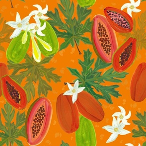 Tropical Papaya Fruit - Orange - Watercolor - Kitchen