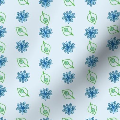 Flower and Leaf Stripes | Blue Green | small scale